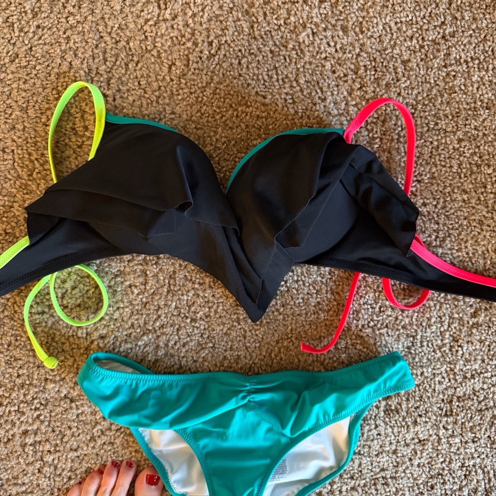 PINK Victoria's Secret Black and Teal Bikini